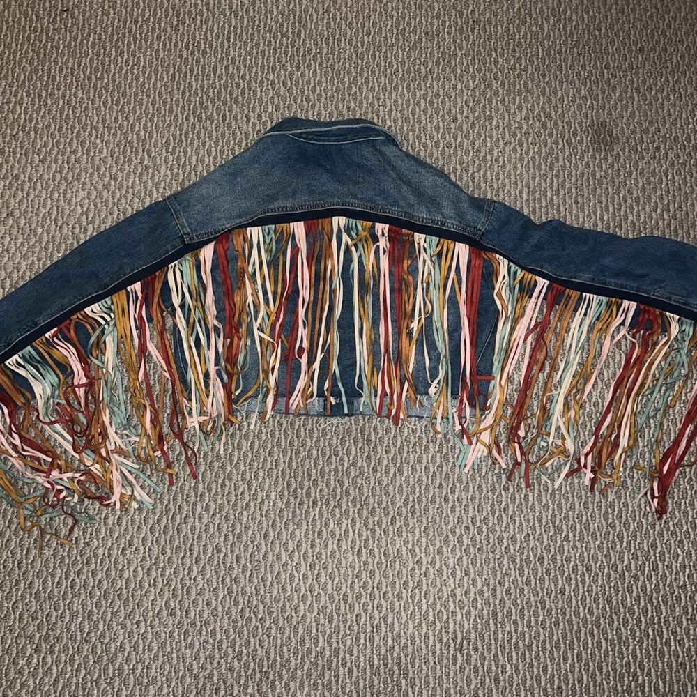 Forever 21 Denim Rainbow Tassed Cropped Jacket